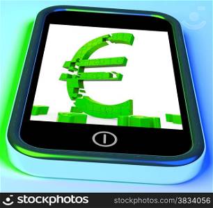 . Euro Symbol On Smartphone Showing European Financial Investment And Currency