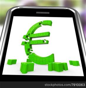 . Euro Symbol On Smartphone Shows European Money And Finances