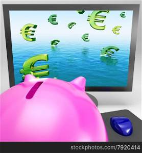 Euro Symbols Drowning On Monitor Shows European Depression Or Problems