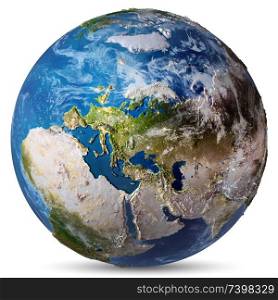 Europe and Asia white isolated. Elements of this image furnished by NASA. 3d rendering. Europe and Asia white isolated