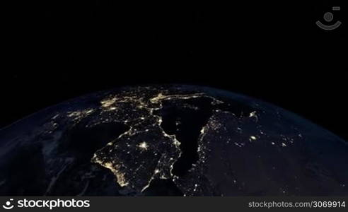 Europe at night. Extremely detailed image, including elements furnished by NASA. 3d animation with some light sources, reflections and post-processing. Earth maps courtesy of NASA