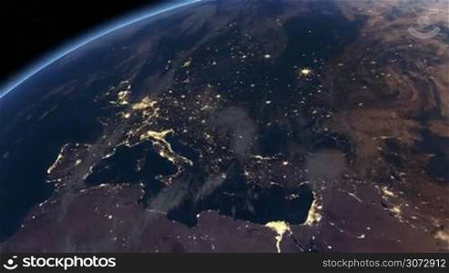 Europe at night. Extremely detailed image, including elements furnished by NASA. 3d animation with some light sources, reflections and post-processing. Earth maps courtesy of NASA.