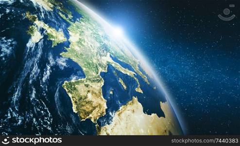 Europe climate from space. Elements of this image furnished by NASA. 3d rendering. Europe climate from space