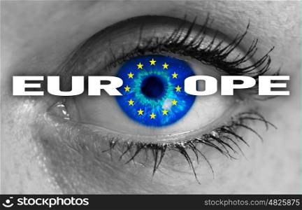 Europe eye looks through flag concept. Europe eye looks through flag concept.
