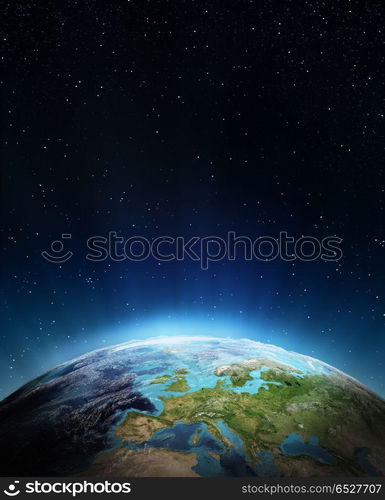 Europe from space 3d rendering. Europe from space. Elements of this image furnished by NASA 3d rendering. Europe from space 3d rendering