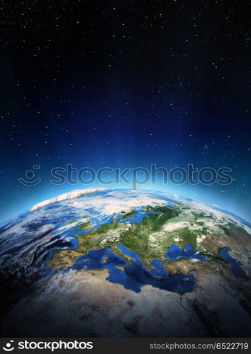 Europe from space. Elements of this image furnished by NASA 3d rendering. Europe from space 3d rendering. Europe from space 3d rendering