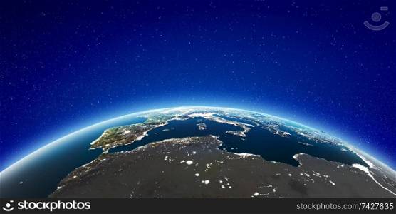 Europe from space. Elements of this image furnished by NASA. 3d rendering. Europe from space