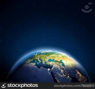 Europe from space. Elements of this image furnished by NASA. 3d rendering. Europe from space