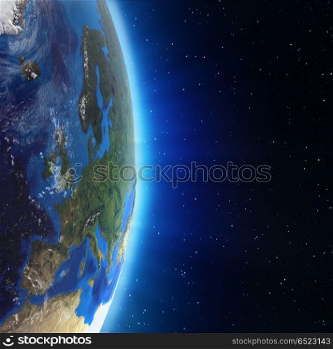 Europe landscape from space 3d rendering. Europe landscape from space. Elements of this image furnished by NASA 3d rendering. Europe landscape from space 3d rendering