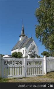 Europe Norway Ulnes Kyrkje church along lakeshore in central Norway