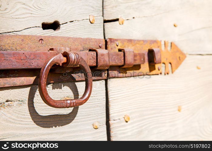 europe old in italy antique close brown door and rusty lock closeup