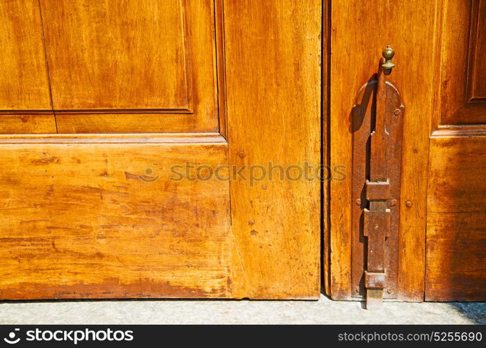 europe old in italy antique close brown door and rusty lock closeup