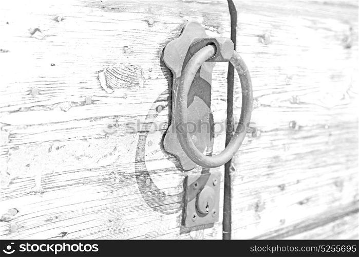 europe old in italy antique close brown door and rusty lock closeup