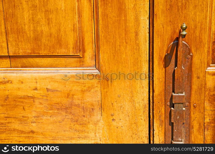 europe old in italy antique close brown door and rusty lock closeup