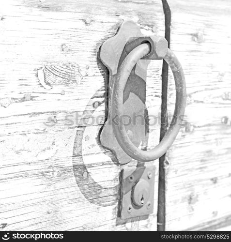 europe old in italy antique close brown door and rusty lock closeup