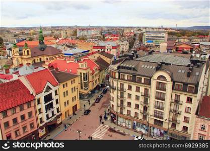 European city. View from above. Ivano-Frankivsk. nice architechture of Ivano-Frankivsk. View from above