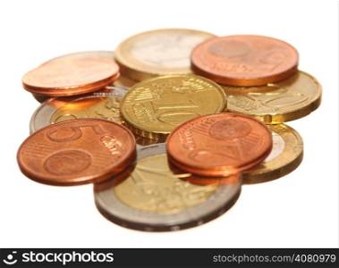 european currency euro coins money isolated on white. Finance and economy