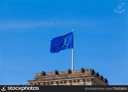 European flag on the Reichstag building Berlin