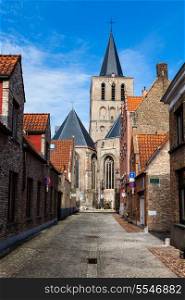 European medieval street. Bruges (Brugge), Belgium, Europe