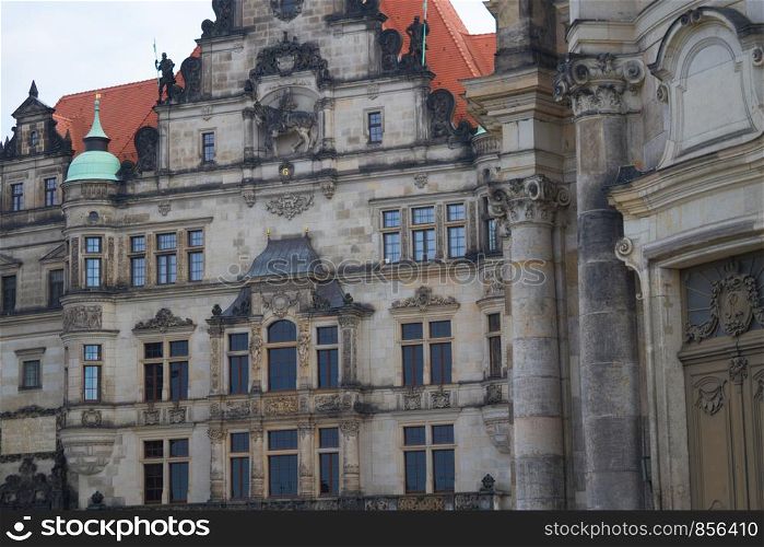 European styled building close up. Dresden, Germany