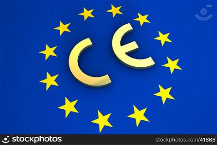 European Union and EU community CE marking concept with sign, symbol and EU flag on background.