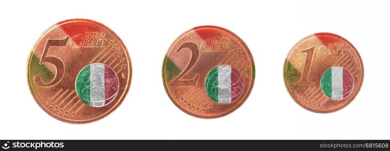 European union concept - 1, 2 and 5 eurocent, flag of Italy