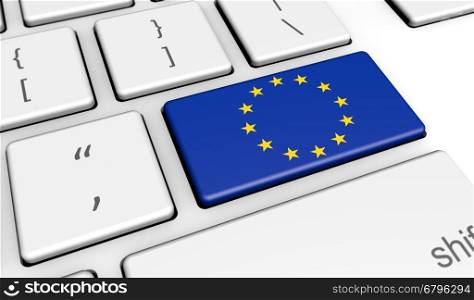European Union digitalization and use of digital technologies concept with the EU flag on a computer key.