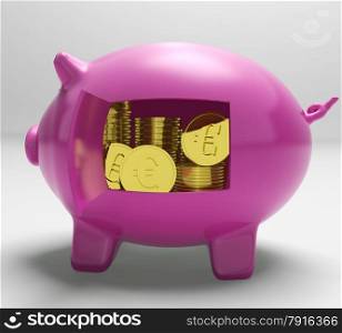Euros In Piggy Showing Wealth And Success