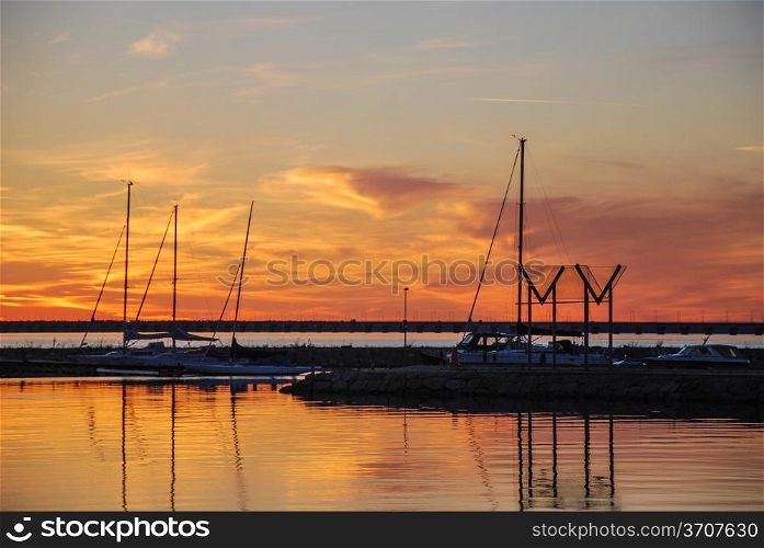 Evening at small harbour on the island Oland in Sweden