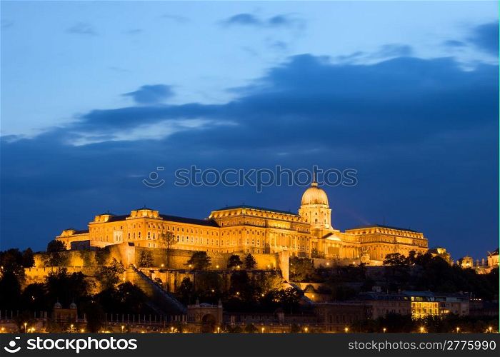 Evening at the Buda Castle in Budapest, Hungary, composition with copyspace.