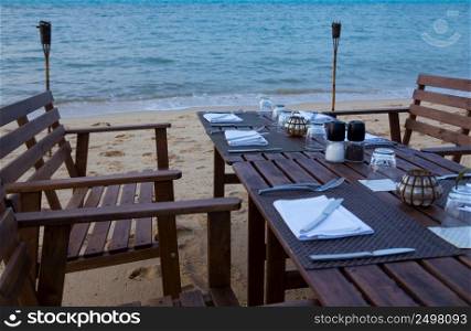 Evening beach dinner serving