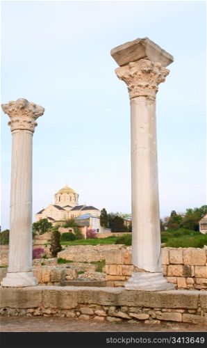 Evening Chersonesos (ancient town) and St Vladimir&rsquo;s Cathedral (Sevastopol, Crimea, Ukraine)