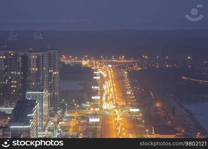 evening city of Minsk from above. Belarus