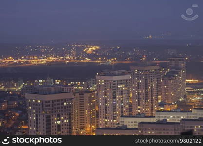 evening city of Minsk from above. Belarus