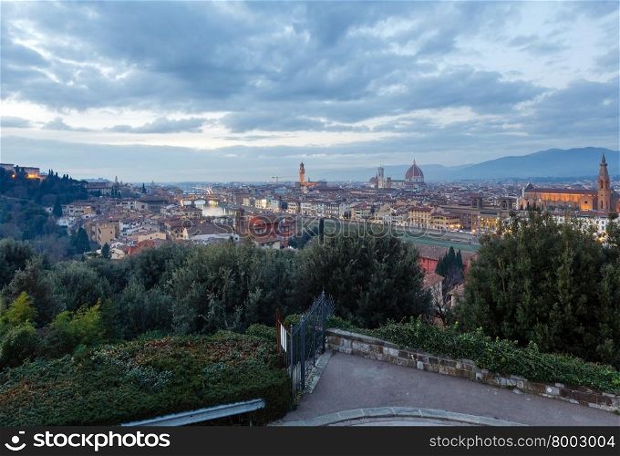 Evening Florence City top view (Italy, Tuscany) on Arno river.