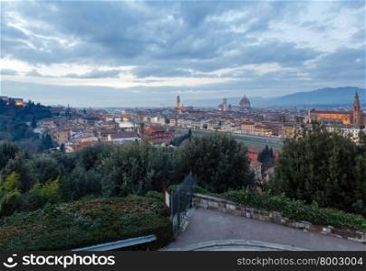 Evening Florence City top view (Italy, Tuscany) on Arno river.