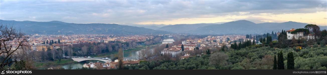 Evening Florence City top view (Italy, Tuscany) on Arno river.Panorama.All people are unrecognizable.