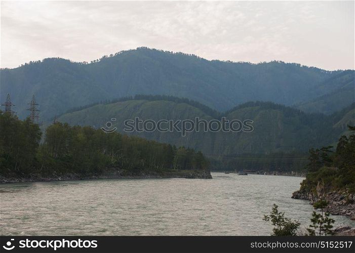 Evening in mountain on river Katun. Evening in mountain on river Katun in Altay, Siberia, Russia.