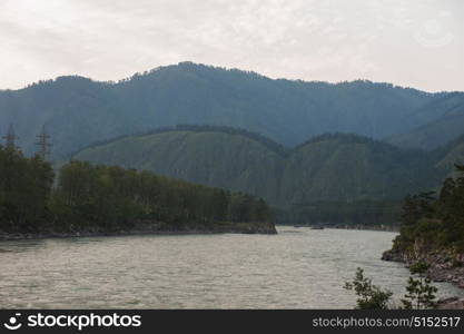 Evening in mountain on river Katun. Evening in mountain on river Katun in Altay, Siberia, Russia.