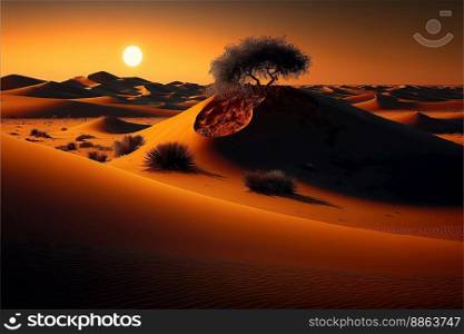 evening in the desert on the sand created by generative AI