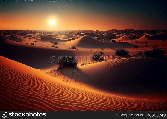 evening in the desert on the sand created by generative AI