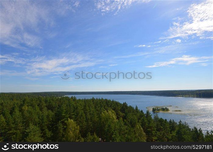 evening landscape. blue sky, clouds and water
