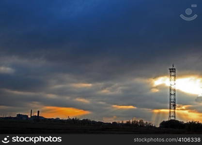 evening landskape with cell phone tower