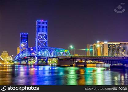 evening on St John&rsquo;s River and Jacksonville Florida skyline