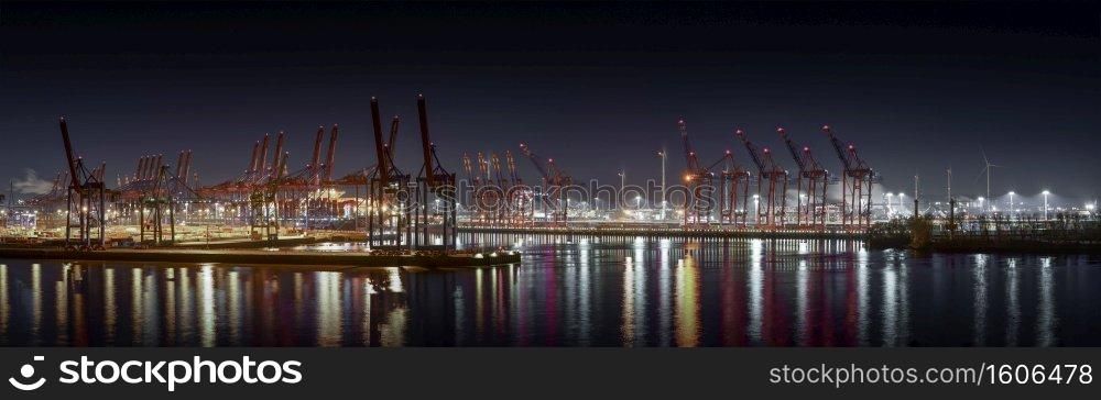Evening panorama from Hamburg harbor