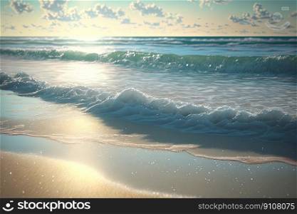 Evening Sea Waves with Soft Focus. Marine Beach Background. Generative AI. Evening Sea Waves with Soft Focus. Generative AI
