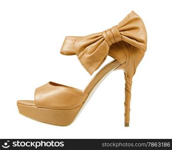 Evening shoes color moccasin on a high heel. Isolated on white with clipping path