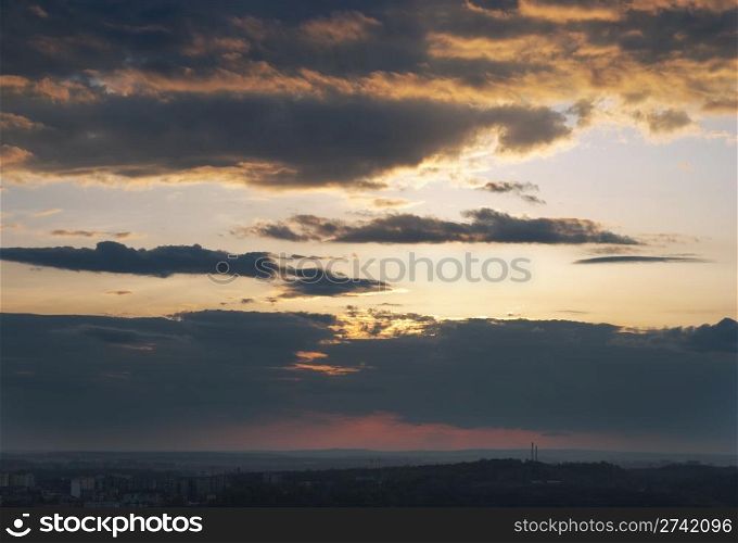 Evening sky with clouds and Lviv City view