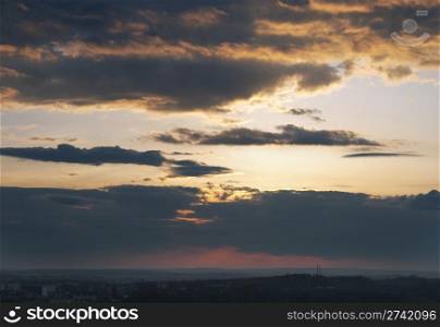 Evening sky with clouds and Lviv City view