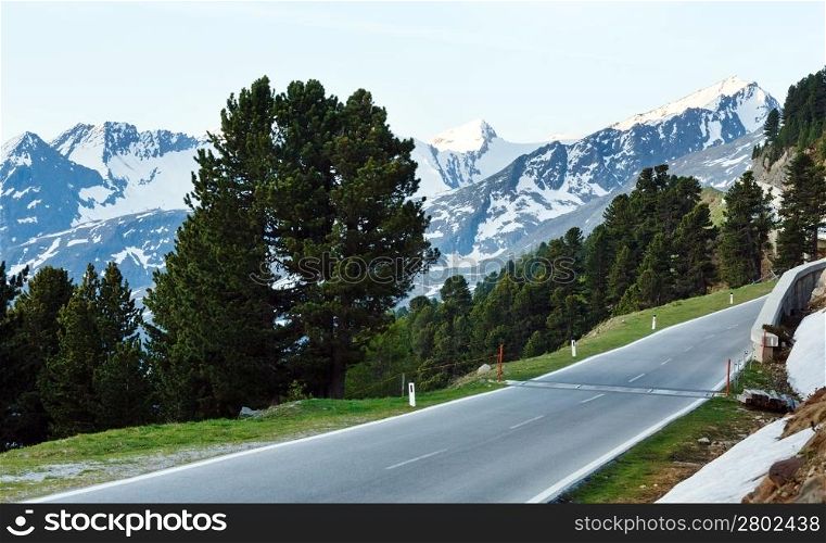Evening summer mountain landscape. View from Timmelsjoch - high alpine road on Italian - Austria border.